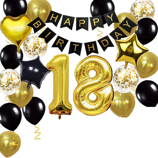 Black and Gold 18th Birthday Party Decorations Kit
