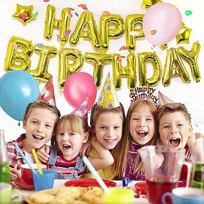 Gold Happy Birthday Party Decoration, Including Inflating Happy Birthday Alphabet Banners, Confetti Gold Balloons,Cake Topper for Girls Boys Birthday Supplies (Gold) (Happy Birthday)