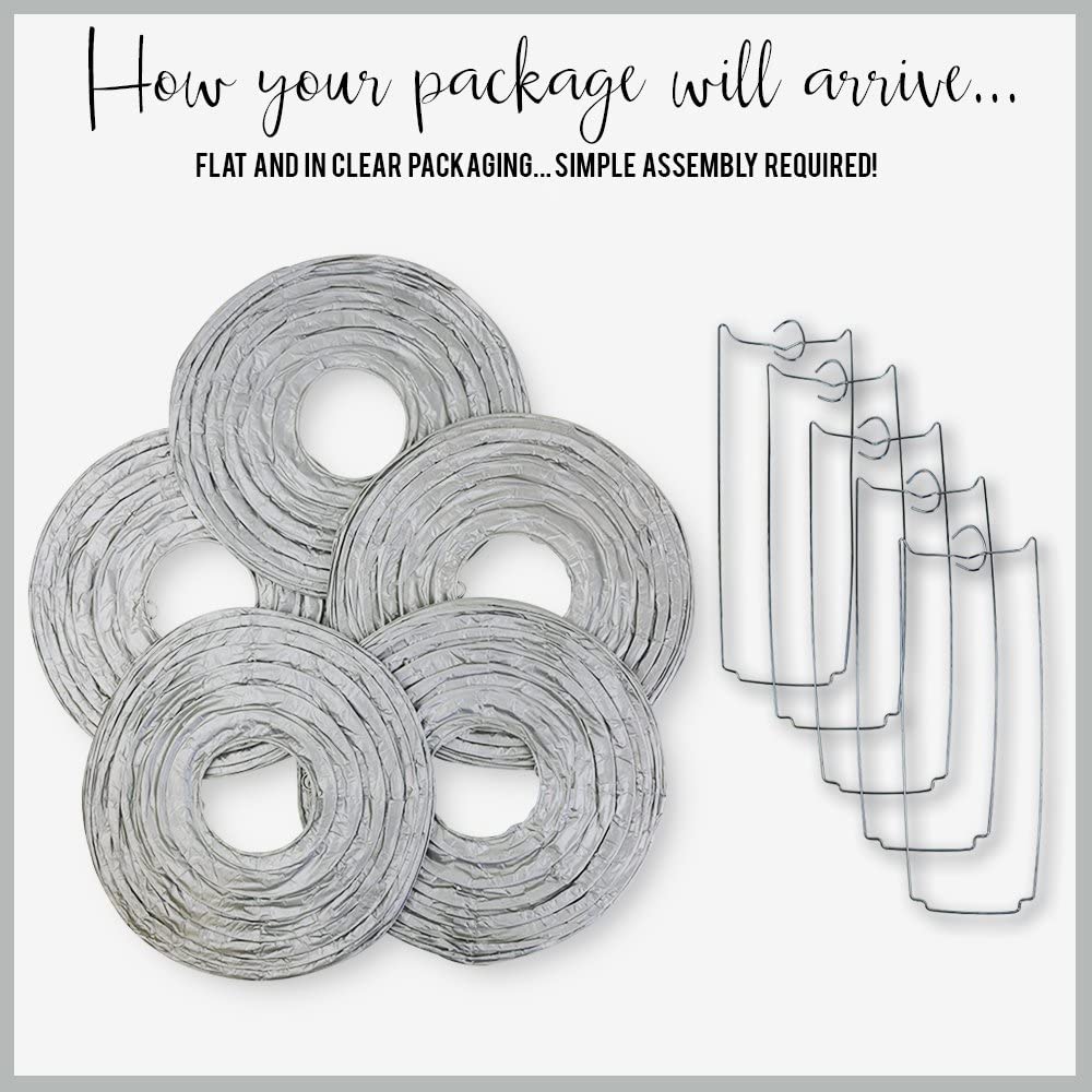 Silver Paper Lanterns -12"Inch Great For Birthday Parties, Weddings Or Baby Shower