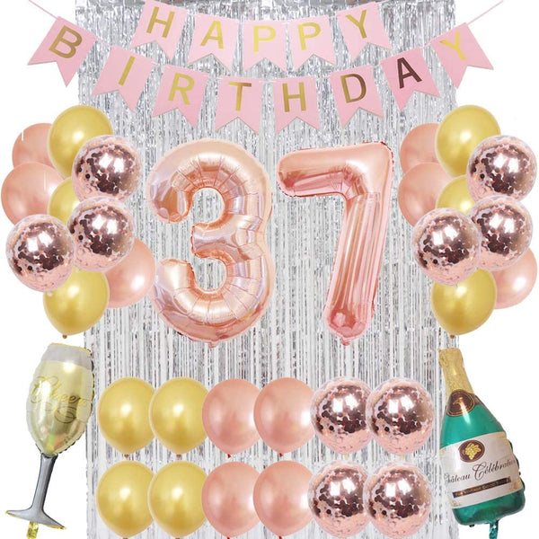 Birthday Decorations for Women Party Supplies 16 inch Rose Gold Number Foil Balloons, 30pcs Rose Gold and Champagn Gold Balloons, Great Gifts for Women' (37th Birthday)