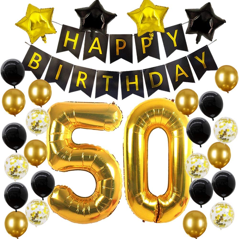 50Th Gold and Black Birthday Party Decorations Kit – Theme My Party