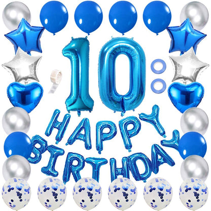 10Th Blue Birthday Party Decorations Kit -Happy Birthday Banner With Number 10 Blue And Foil Balloons(Pack Of 59 Pc)
