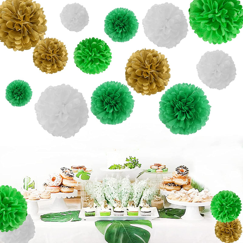 Green White  and Gold  Tissue Paper Pompom for Decorations