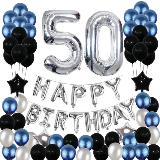 50Th Blue And Silver Birthday Party Decoration Kit