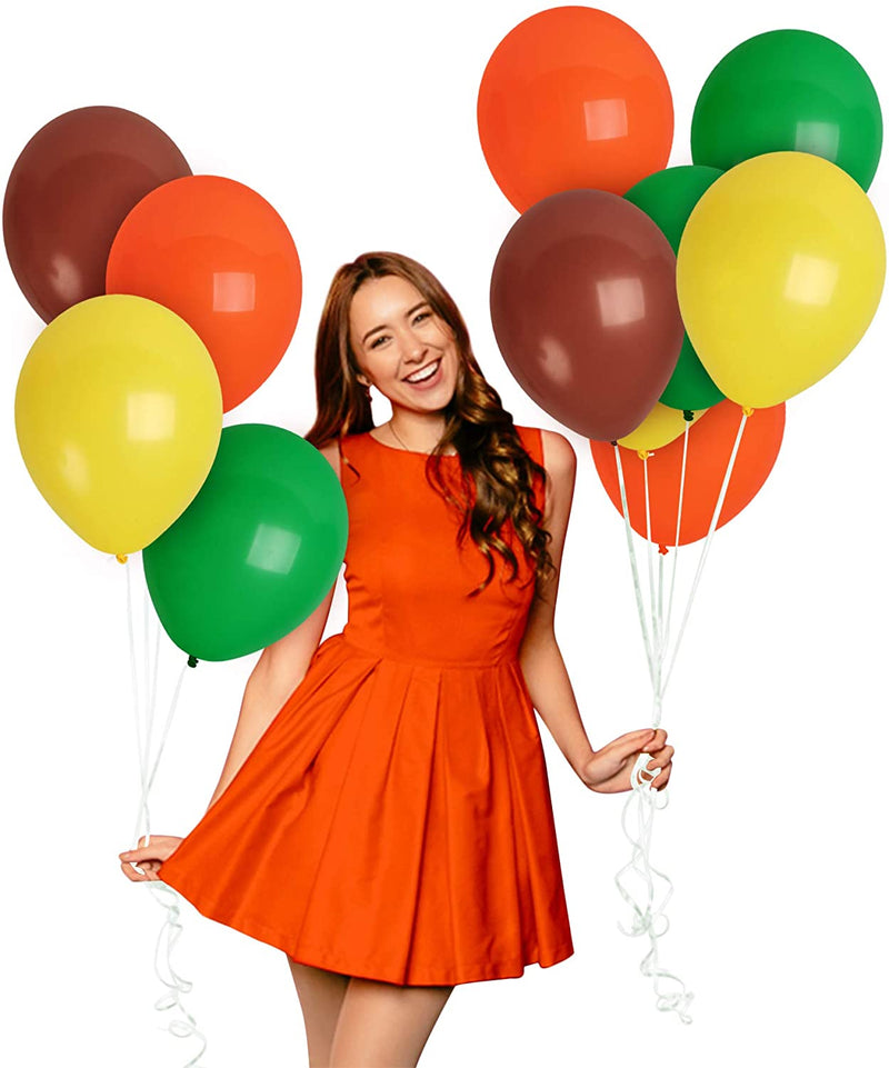 Green, Brown, Yellow And Orange Latex Balloon For Jungle Birthday Parties.