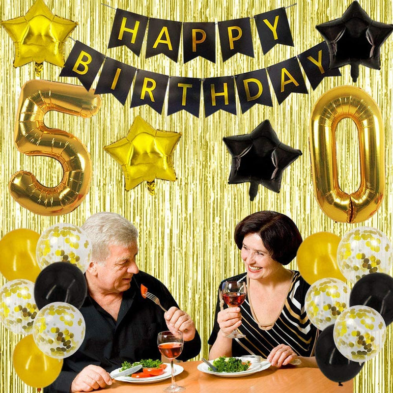 50th Gold and Black Birthday Party Decoration Kit