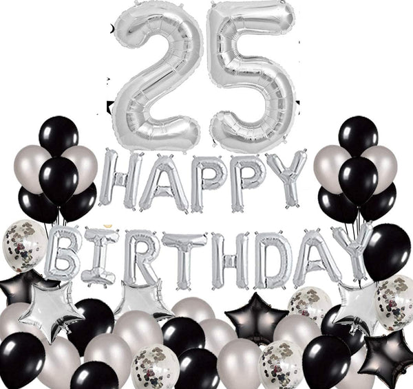 25Th Birthday Decorations - Party Supplies For Happy 25Th Birthday Happy Birthday Banner Gold Sash Confetti Balloons
