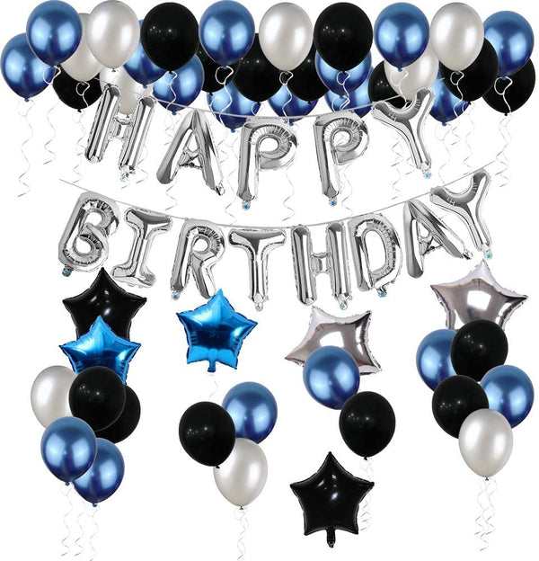 70th Birthday Blue, Black and Silver Decorations Kit