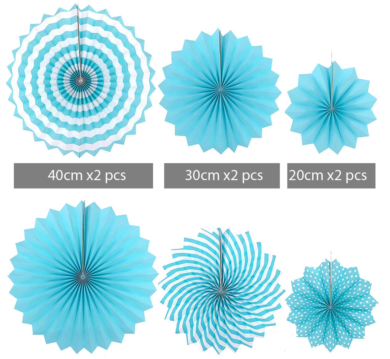 Paper Fans For Decoration Birthday Party Trend Party Fan For Wedding Birthday Showers - Blue And White (Pack Of 6)