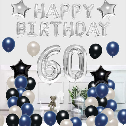 60th Birthday Decoration Kit for Navy Blue,Black & Silver