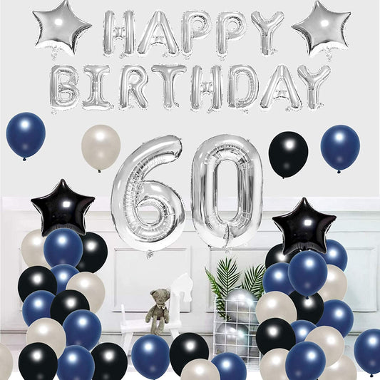 60th Birthday Decoration Kit for Navy Blue,Black & Silver