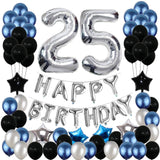 25Th Birthday Decorations, 25 Birthday Party Decoration Balloons Party Supplies Blue And Silver Black Foil Star Balloons For Women Men