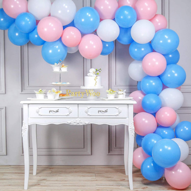 Metallic White, Blue And Pink Latex Balloon For Birthday Parties, Baby Shower