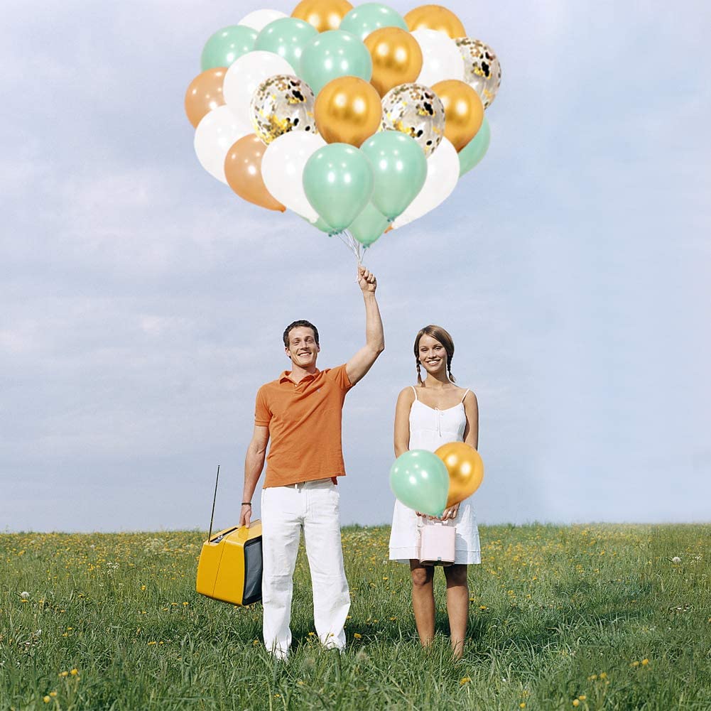 Metallic Balloons - Pastel Green, White ,Rose Gold ,Gold And Gold Confetti Latex Balloon For Birthday, Anniversary Parties.