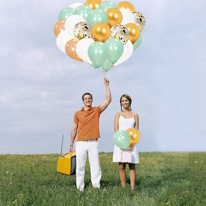 Metallic Balloons - Pastel Green, White ,Rose Gold ,Gold And Gold Confetti Latex Balloon For Birthday, Anniversary Parties.
