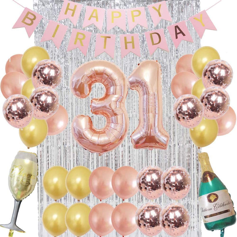 Birthday Decorations for Women Party Supplies 16 inch Rose Gold Number Foil Balloons, 30pcs Rose Gold and Champagn Gold Balloons, Great Gifts for Women' (31ST Birthday)