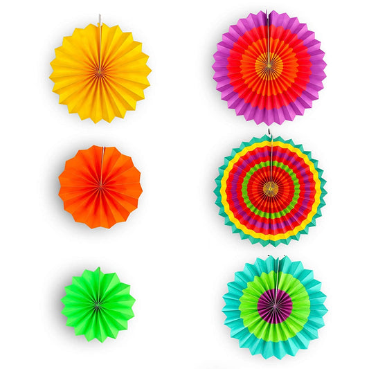 Paper Fans For Decoration Birthday Party Trend Party Fan For Wedding Birthday Showers - Multi-Color (Pack Of 6)