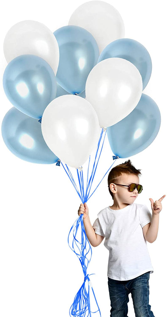 Metallic Latex White And Blue Balloons Birthday Parties, Baby Boy Decorations