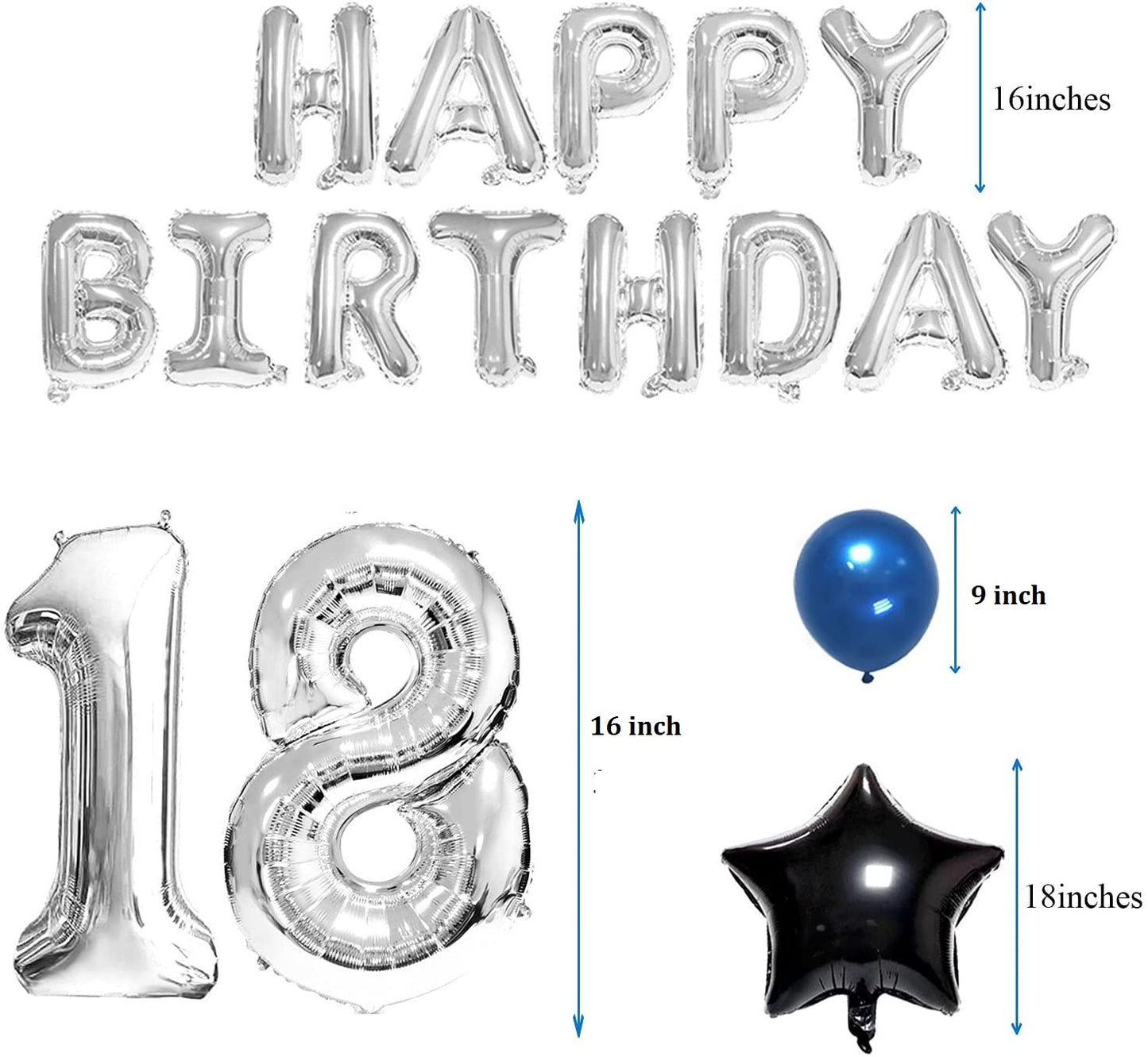 18 Birthday Party Supplies Silver Happy Birthday Banner Kit