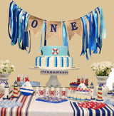 1St Birthday Decoration For Boy - Decoration Including Number 1 Crown,One Burlap Banner High Chair Decoration ,Cake Topper And Balloons