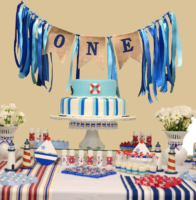 1St Birthday Decoration For Boy - Crown, Burlap Banner High Chair Decoration And Cake Topper