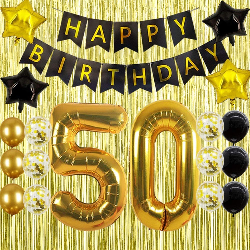 50th Gold and Black Birthday Party Decoration Kit