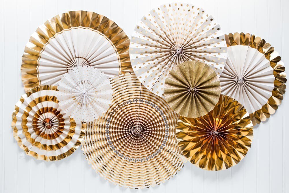 Paper Fans For Decoration Birthday Party Trend Party Fan For Wedding Birthday Showers -Golden (Pack Of 8)