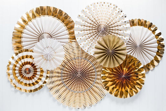 Paper Fans For Decoration Birthday Party Trend Party Fan For Wedding Birthday Showers -Golden (Pack Of 8)