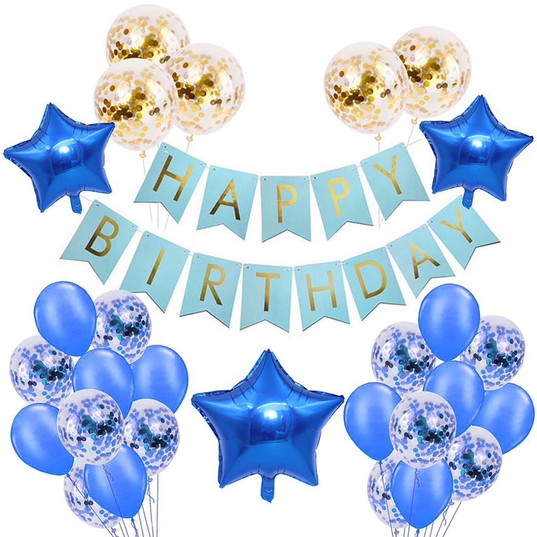 Happy Birthday Party Decorations Banners (Blue), Matching Blue And Gol ...