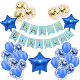 Happy Birthday Party Decorations Banners (Blue), Matching Blue And Gold Confetti Balloons