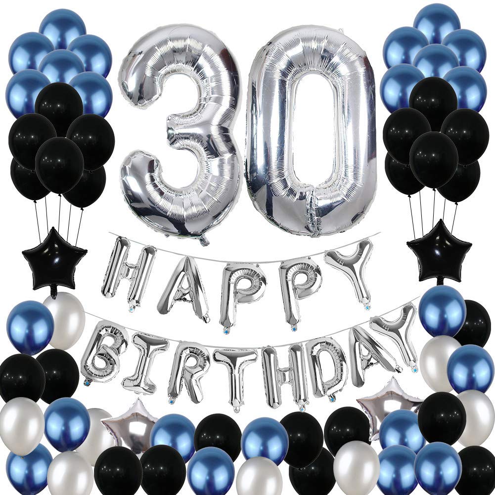 30th Birthday Blue And Black Combo Decorations