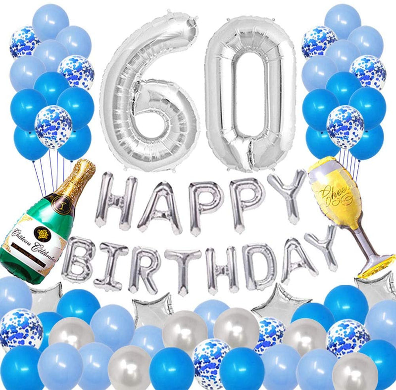 60th Birthday Party Decorations Blue Silver Theme