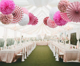 Pink Paper Party Decorations Paper Fans Set and Paper Pompoms Flowers