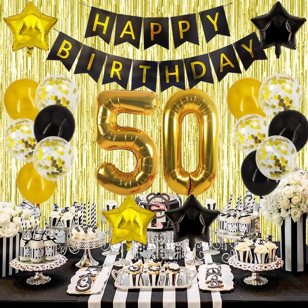 50th Gold and Black Birthday Party Decoration Kit