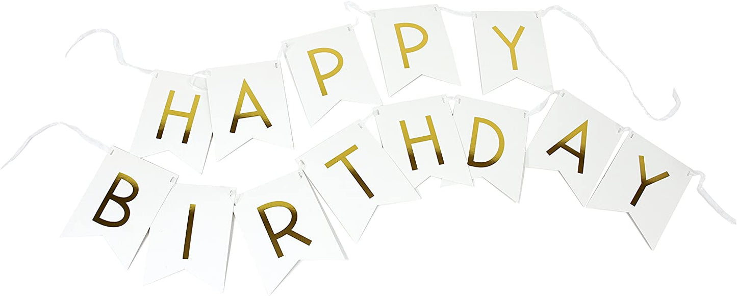White Gold Foiled Happy Birthday Bunting Banner Party Decor Home Decor For Home