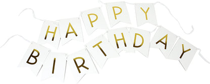 White Gold Foiled Happy Birthday Bunting Banner Party Decor Home Decor For Home