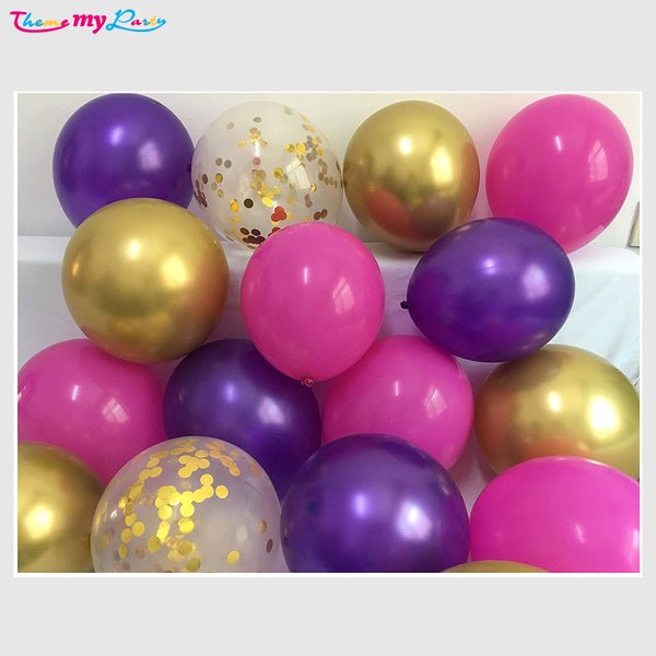 Metallic Pink Purple Gold and  Gold Confetti Balloon (With Ribbon)