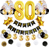 80th Birthday Gold and Black Decorations Kit