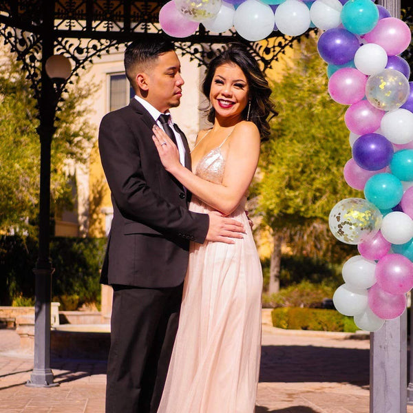 Pink ,Purple , White And Green Latex Balloons And Gold Confetti Balloons Arch Kit