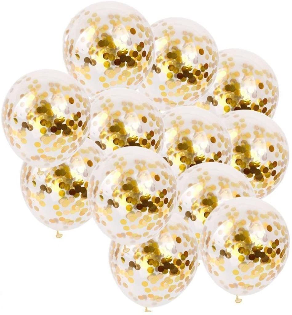 Metallic Gold And White Balloons And 12 Inch Gold Confetti Balloon