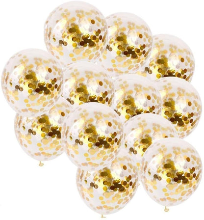 Metallic Gold And White Balloons And 12 Inch Gold Confetti Balloon