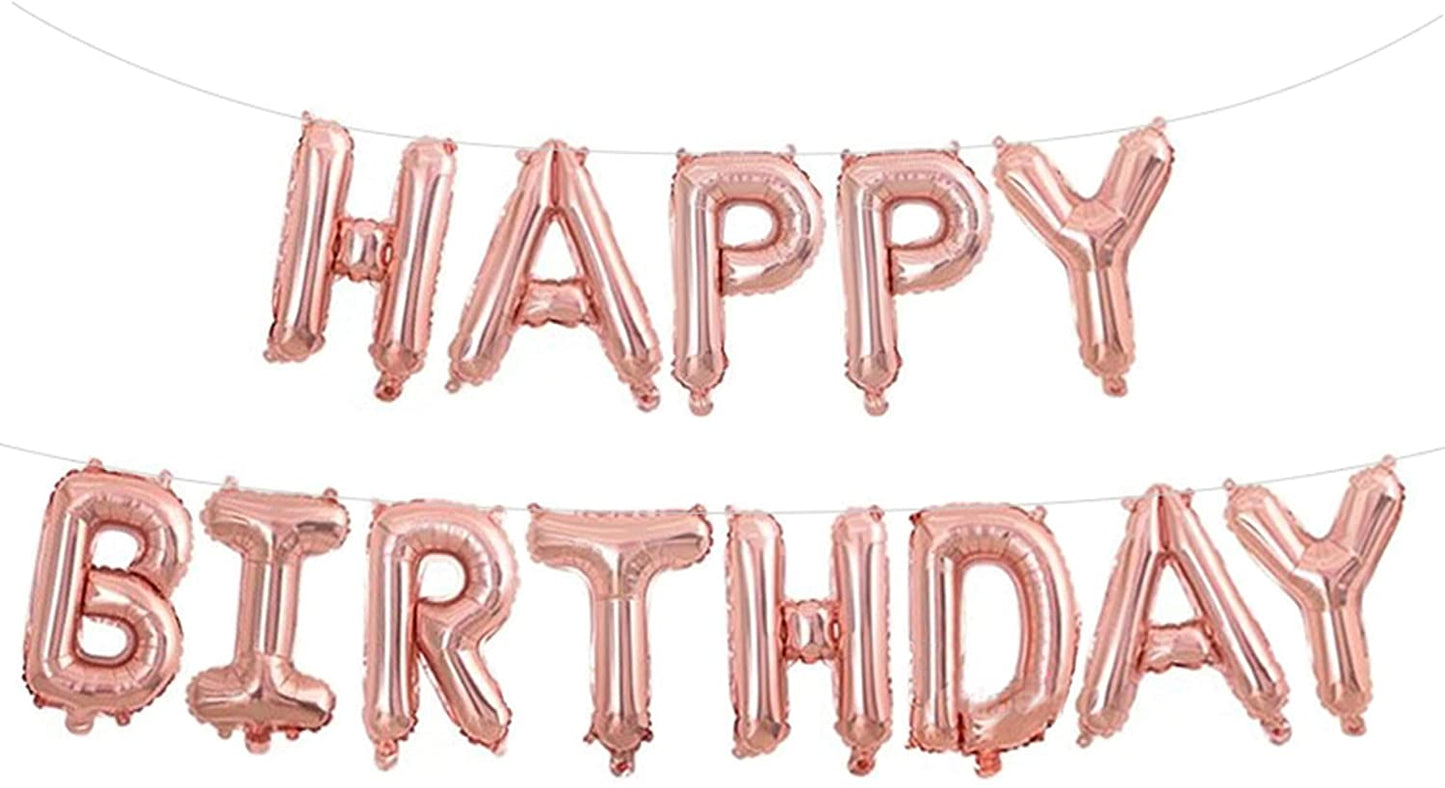 Rose Gold Happy Birthday Foil Letter 16 Inch Large Aluminum Balloon Banner For Kids And Adults Party Decorations