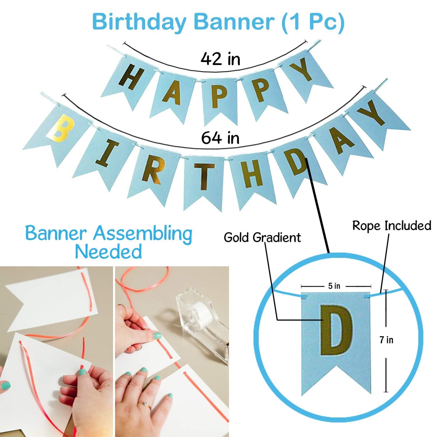 First Happy Birthday Banner Balloons Decorations Items Combo- 123Pcs Set Kit