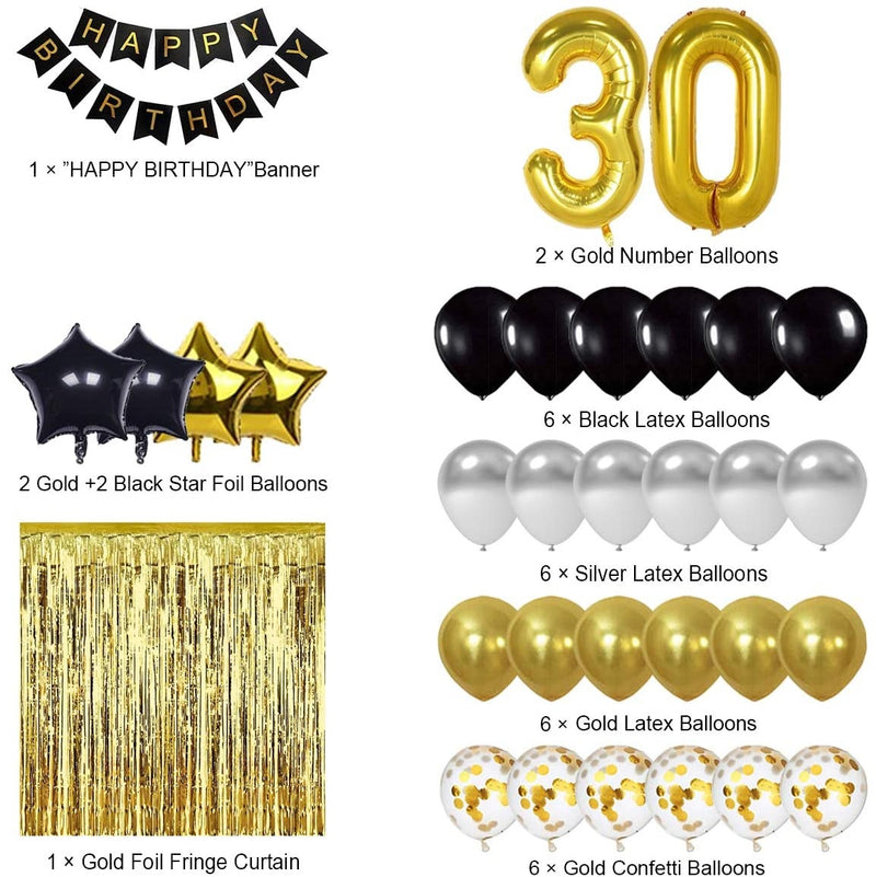 30th Birthday Black and Gold Decoration Kit