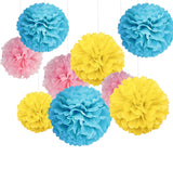 Pink Blue And Yellow Pom Pom Flower Decoration -Baby Shower