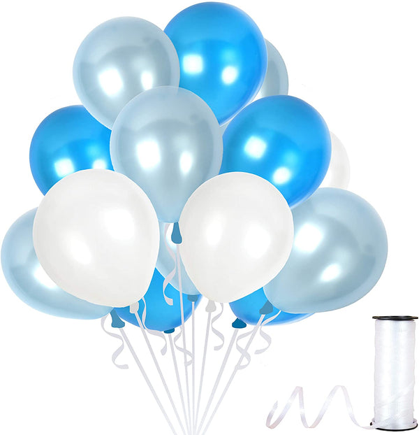 Metallic White, Light Blue And Dark Blue Latex Balloon