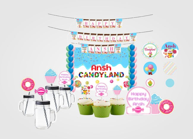 Candyland Theme Birthday Party Complete Party Kit with Backdrop & Decorations