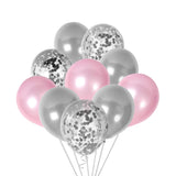 Metallic Silver And Pink Balloons And 12 Inch Silver Confetti Balloon (With Ribbon) - Pack of 40