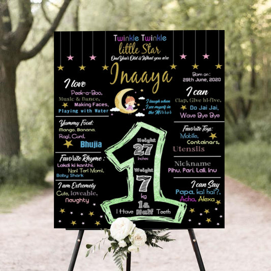 Twinkle Twinkle Little Star Theme Customized Chalkboard/Milestone Board for Kids Birthday Party