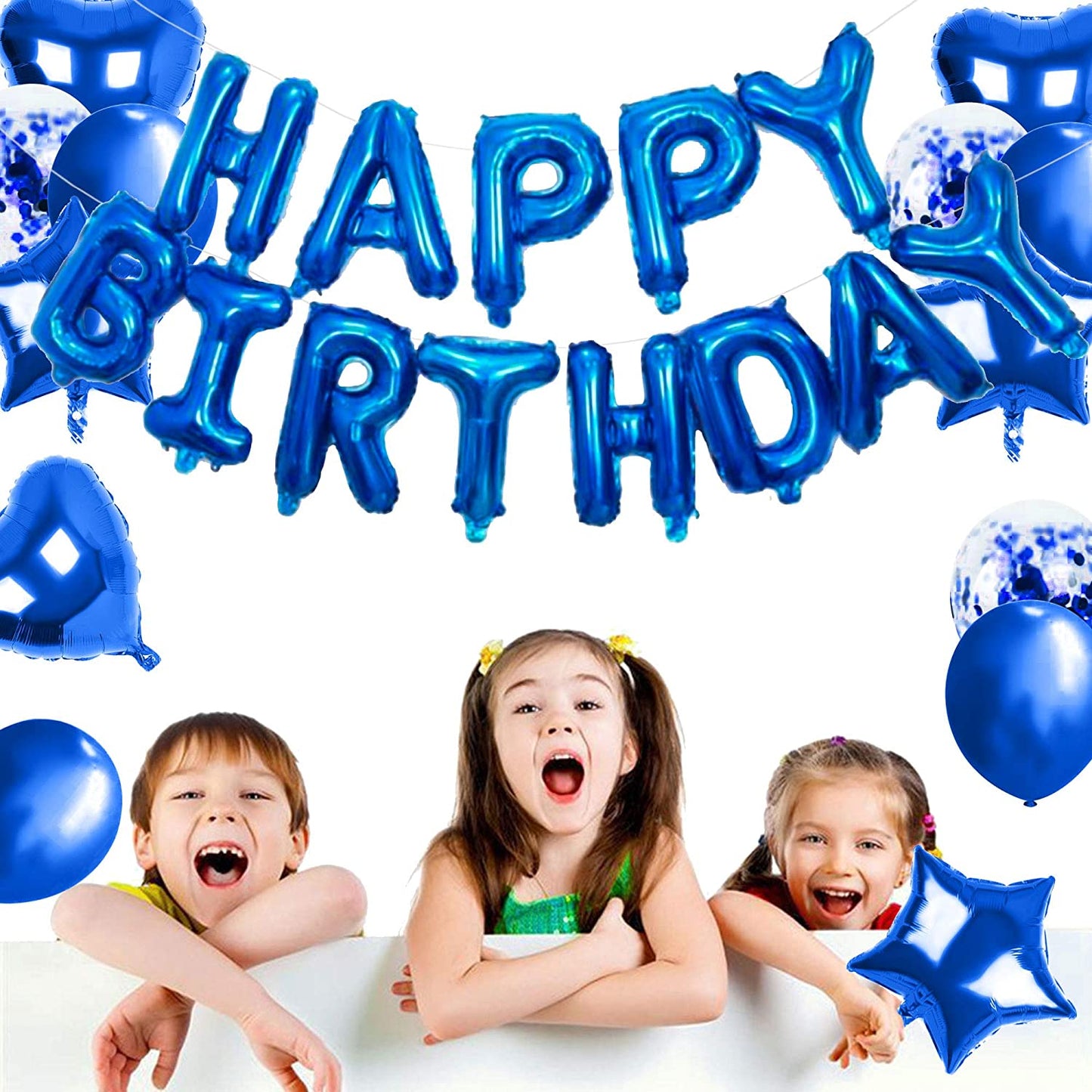16 Inch Birthday Banner Balloon Letter Foil Party Decoration Bunting 18 Inch Star Heart Foil Latex Balloons Helium Confetti Balloons for Wedding Anniversaries blue